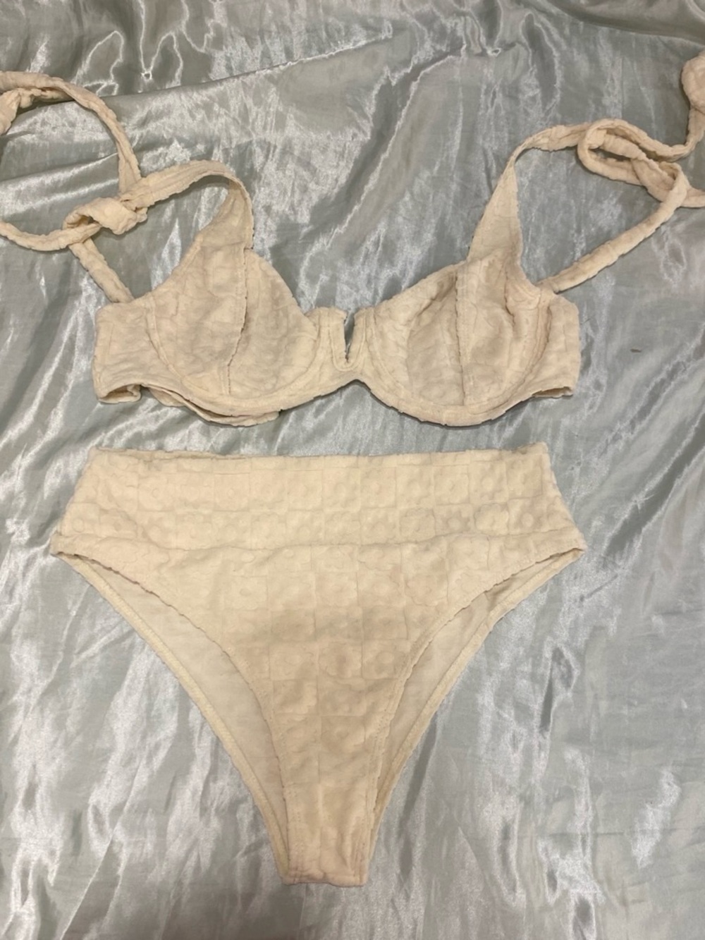 Cream Textured High-Waist Bikini Set